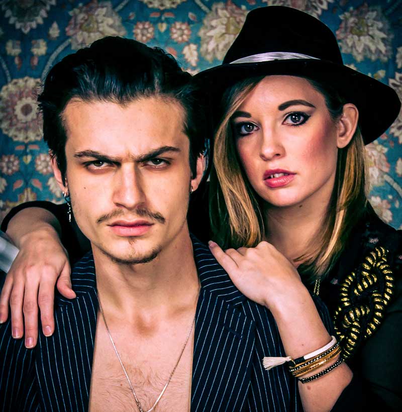 vintage Bonnie and Clyde themed couples portrait with classic punk western style